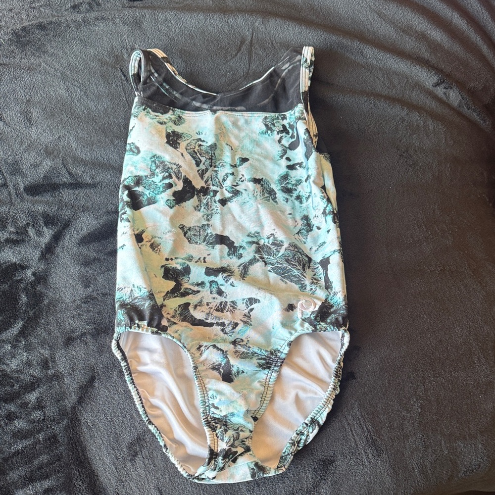Plum Girls' Turquoise and Black Floral Gymnastics or Dance Leotard